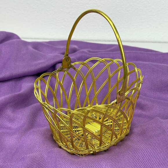 Vintage Gold-Tone Wire Woven Decorative Basket Handle 5” x 3.5” Sturdy - Picture 5 of 8